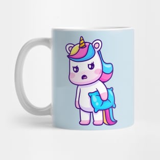 Cute Sleepy Unicorn Holding Pillow Cartoon Mug